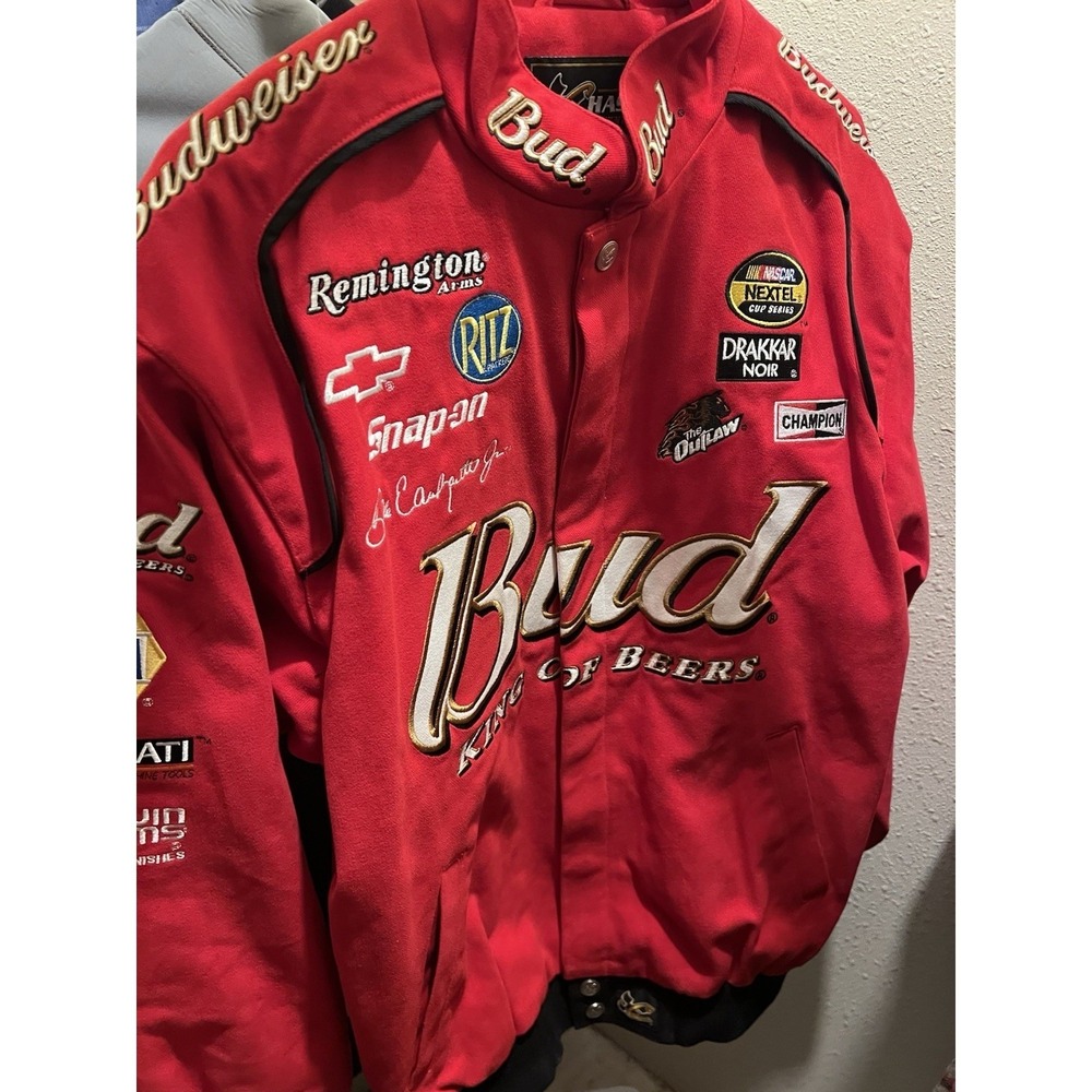 Y2K Chase Authentics Budweiser Racing Jacket Mens L Red EUC Dale Earnhardt Jr